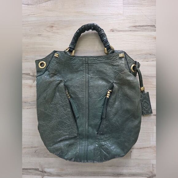 OrYANY Gwen Green Leather Hobo Double Top Handle Bag Goldtone 15x15 - Picture 13 of 13